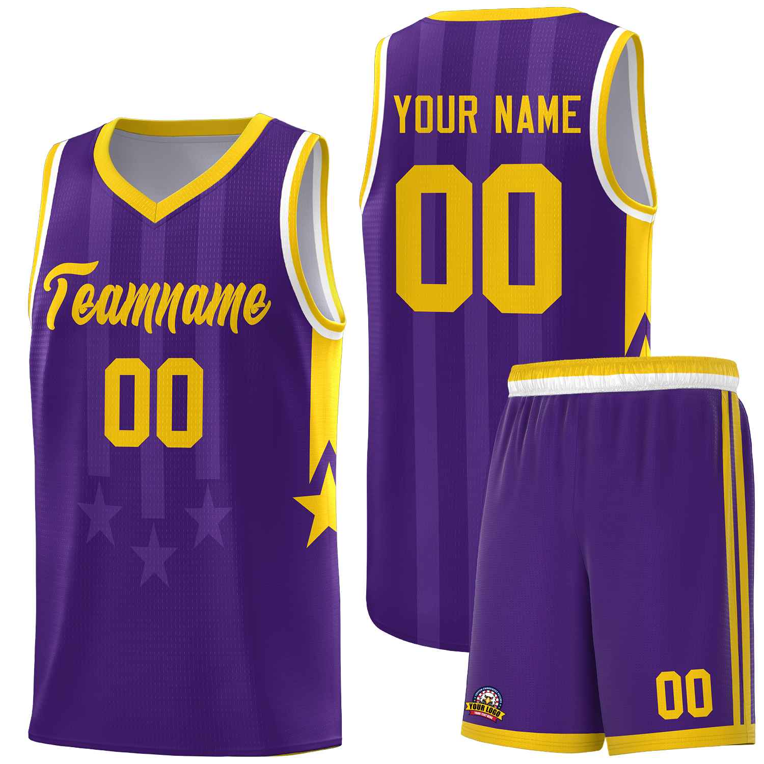 Custom Purple Gold and White Gradient Star Graffiti Pattern Sports Uniform Basketball Jersey