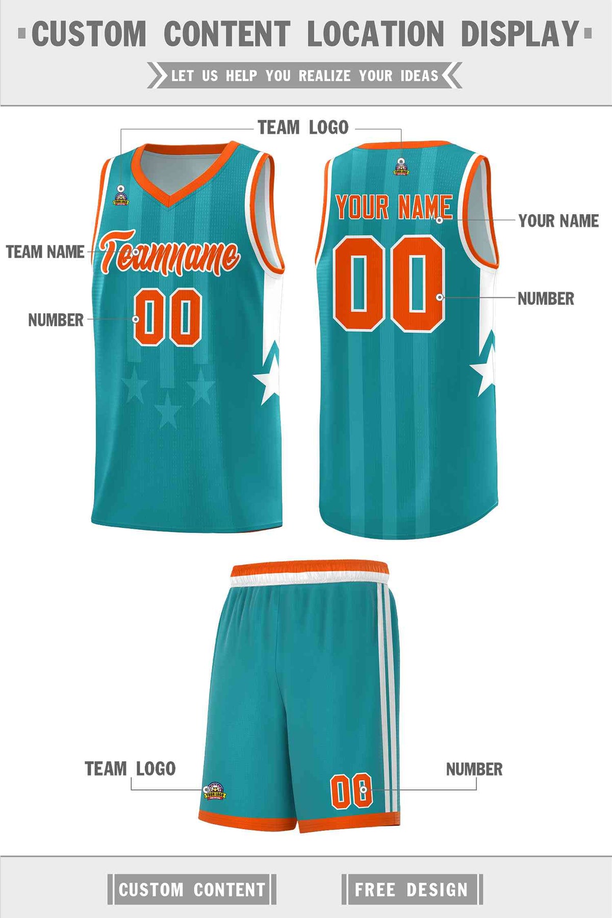 Custom Aqua Orange and White Gradient Star Graffiti Pattern Sports Uniform Basketball Jersey