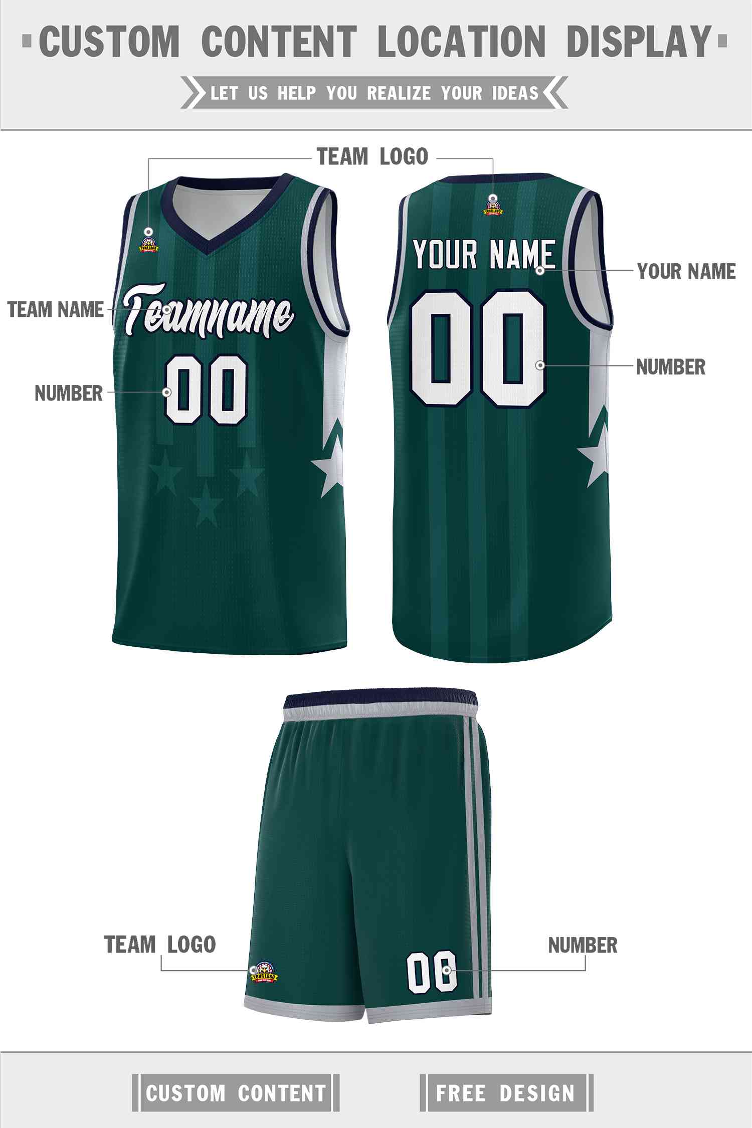 Custom Midnight Green Navy and Gray Gradient Star Graffiti Pattern Sports Uniform Basketball Jersey