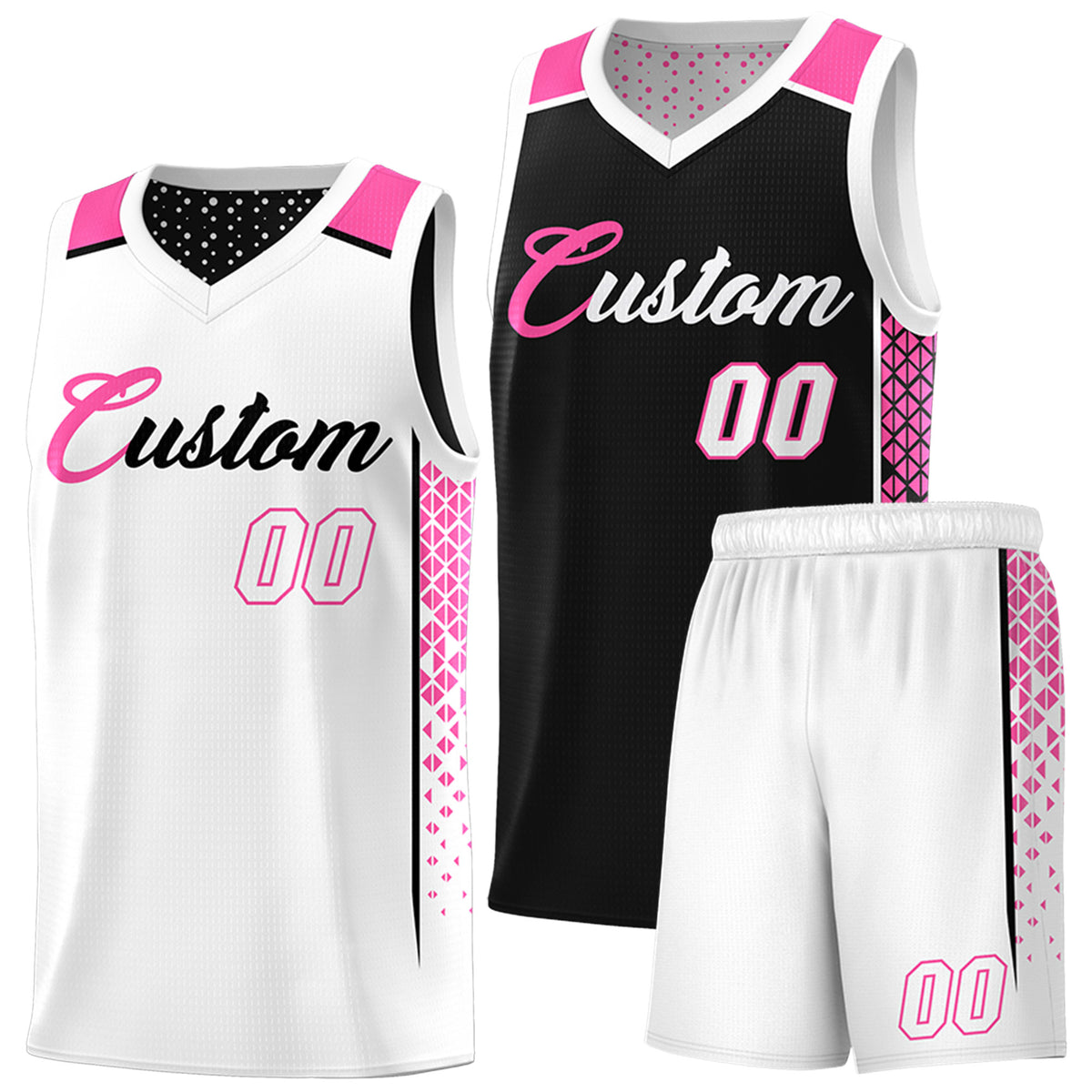Custom Black White Side Gradient Patttern Double Side Sports Uniform Basketball Jersey
