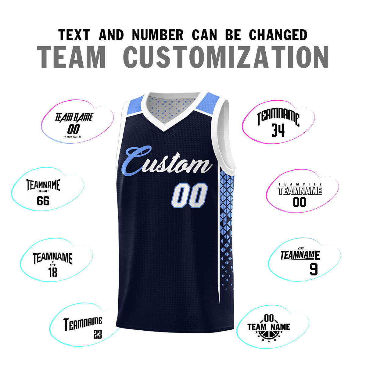 Custom Navy White Side Gradient Patttern Double Side Sports Uniform Basketball Jersey