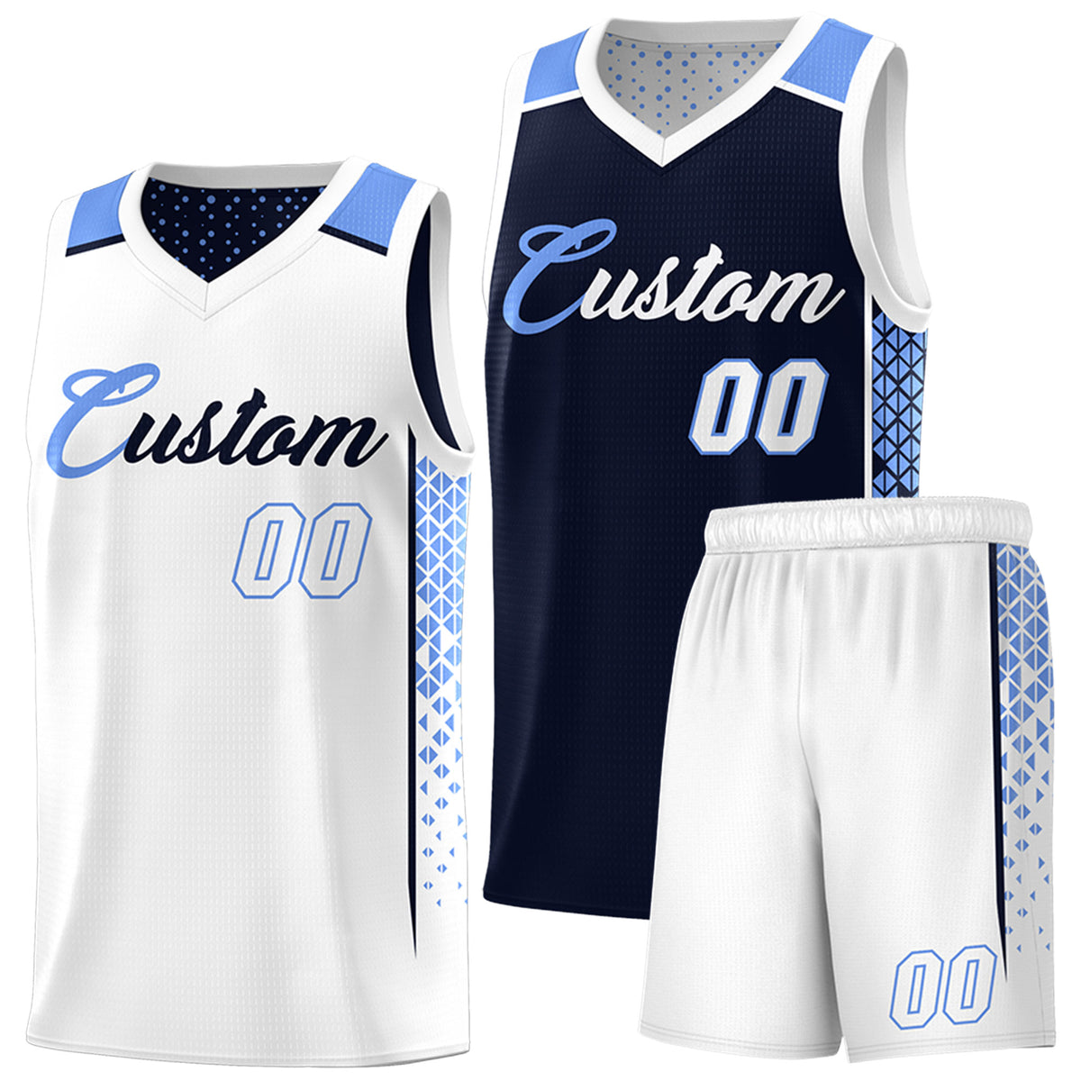 Custom Navy White Side Gradient Patttern Double Side Sports Uniform Basketball Jersey