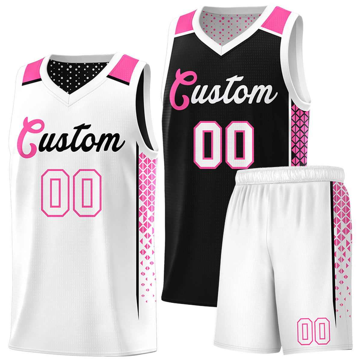 Custom Black White Side Gradient Patttern Double Side Sports Uniform Basketball Jersey