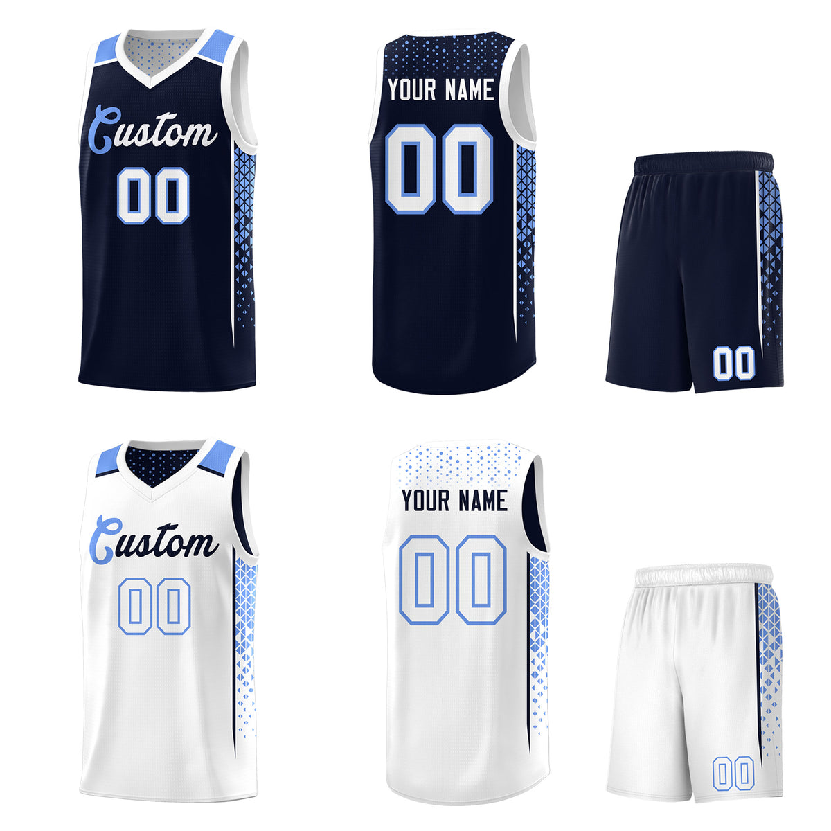 Custom Navy White Side Gradient Patttern Double Side Sports Uniform Basketball Jersey