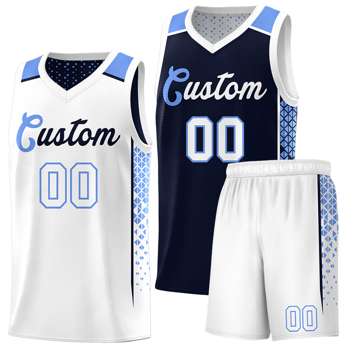 Custom Navy White Side Gradient Patttern Double Side Sports Uniform Basketball Jersey