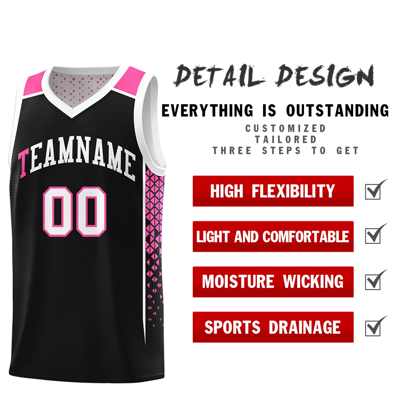 Custom Black White Side Gradient Patttern Double Side Sports Uniform Basketball Jersey