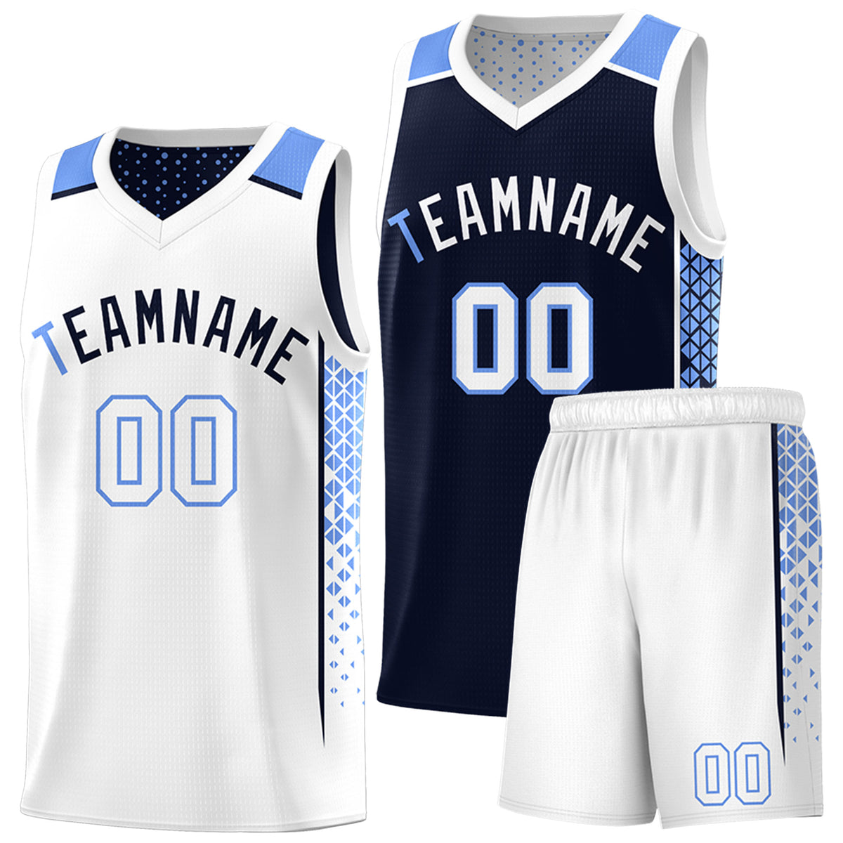 Custom Navy White Side Gradient Patttern Double Side Sports Uniform Basketball Jersey