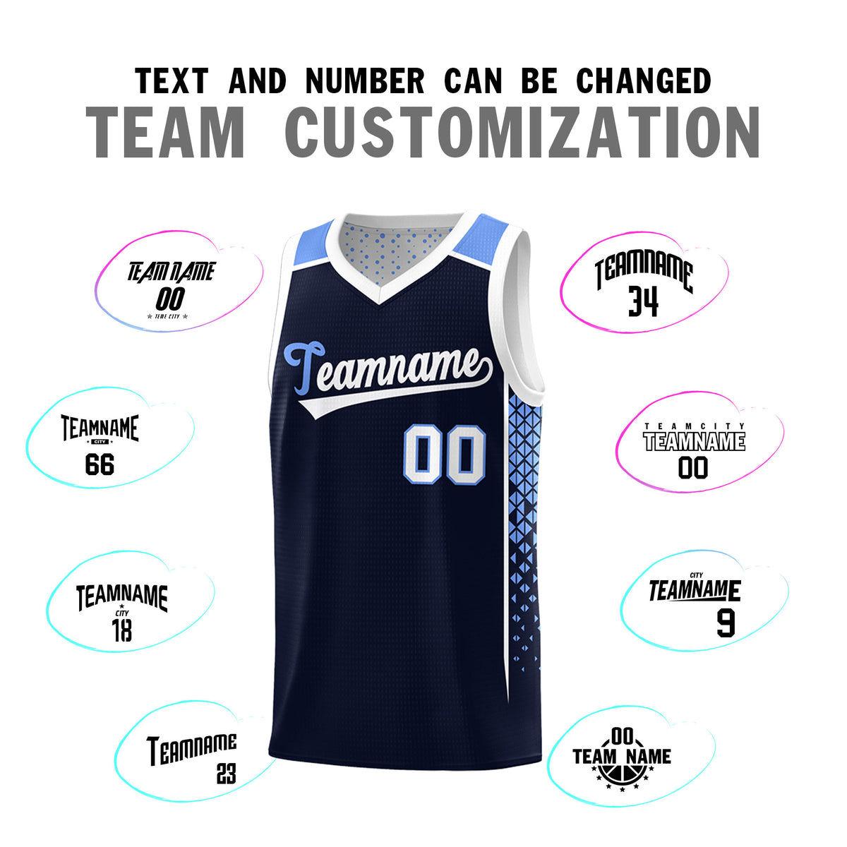 Custom Navy White Side Gradient Patttern Double Side Sports Uniform Basketball Jersey