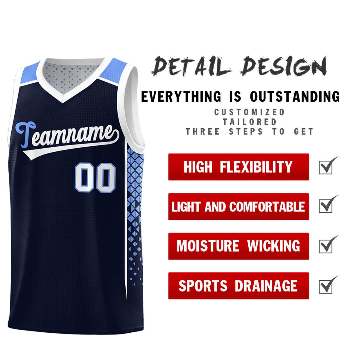 Custom Navy White Side Gradient Patttern Double Side Sports Uniform Basketball Jersey