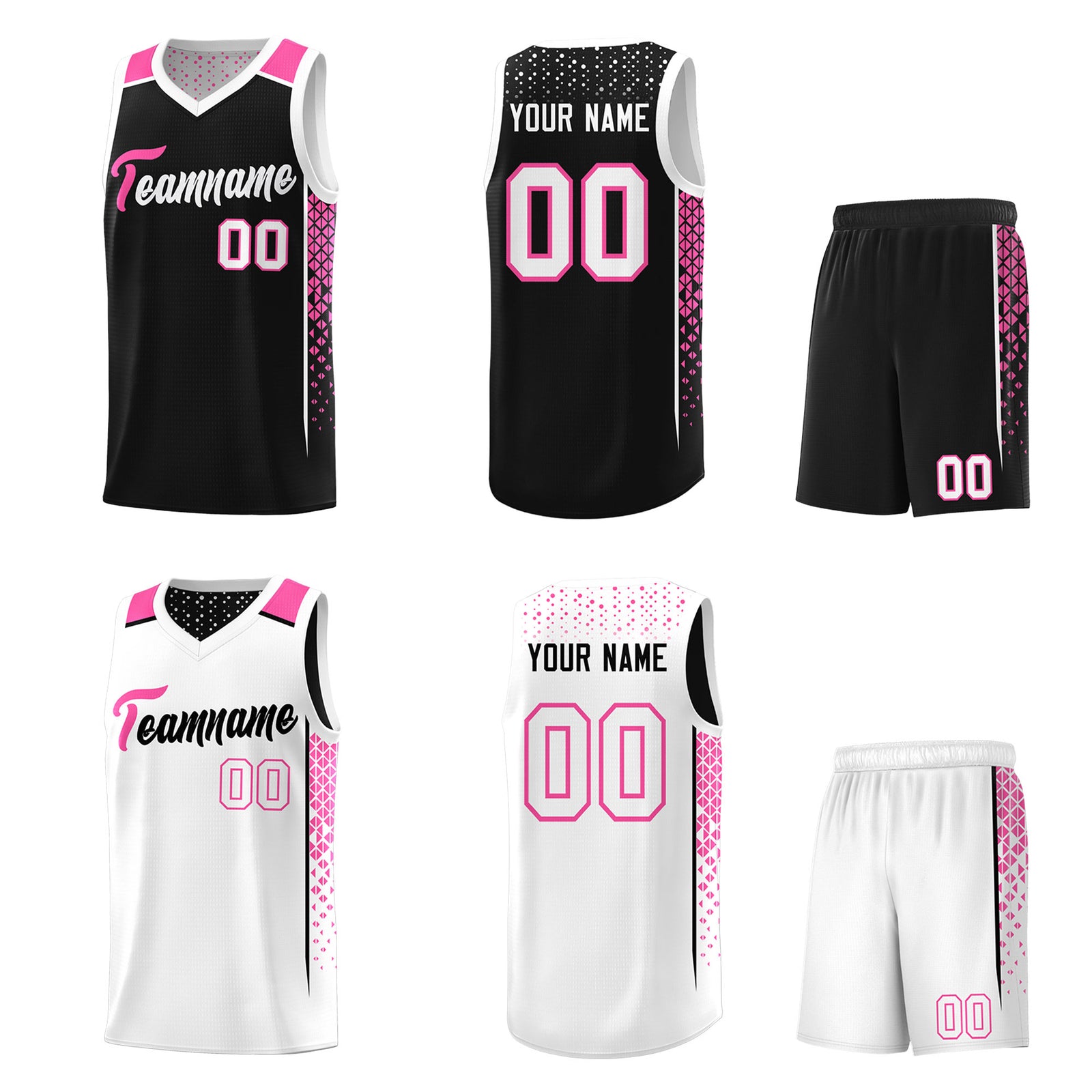Custom Black White Side Gradient Patttern Double Side Sports Uniform Basketball Jersey