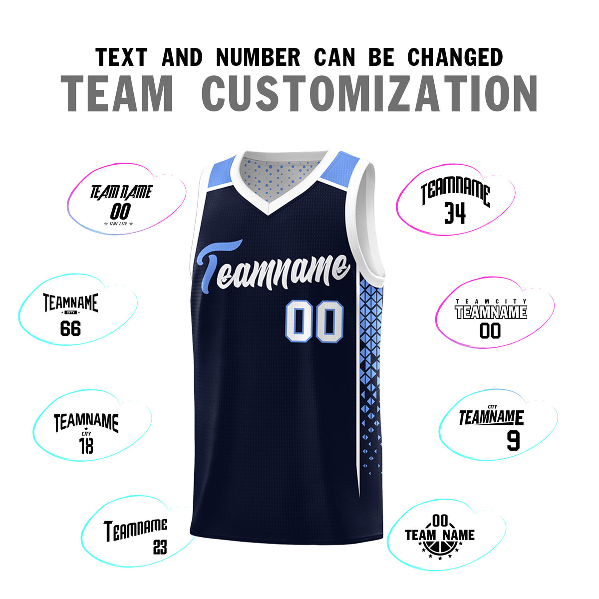 Custom Navy White Side Gradient Patttern Double Side Sports Uniform Basketball Jersey