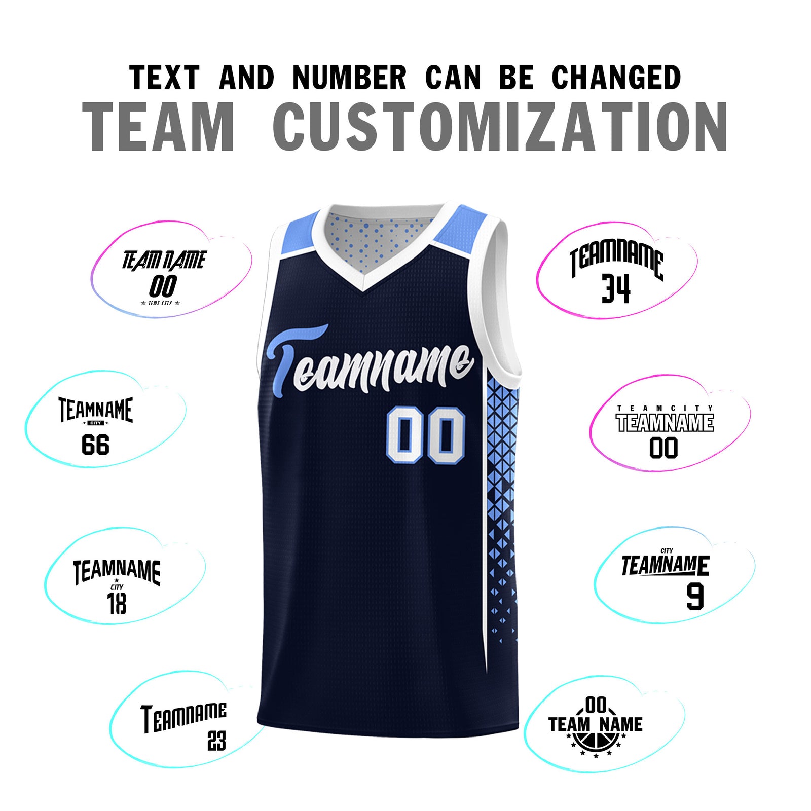 Custom Navy White Side Gradient Patttern Double Side Sports Uniform Basketball Jersey