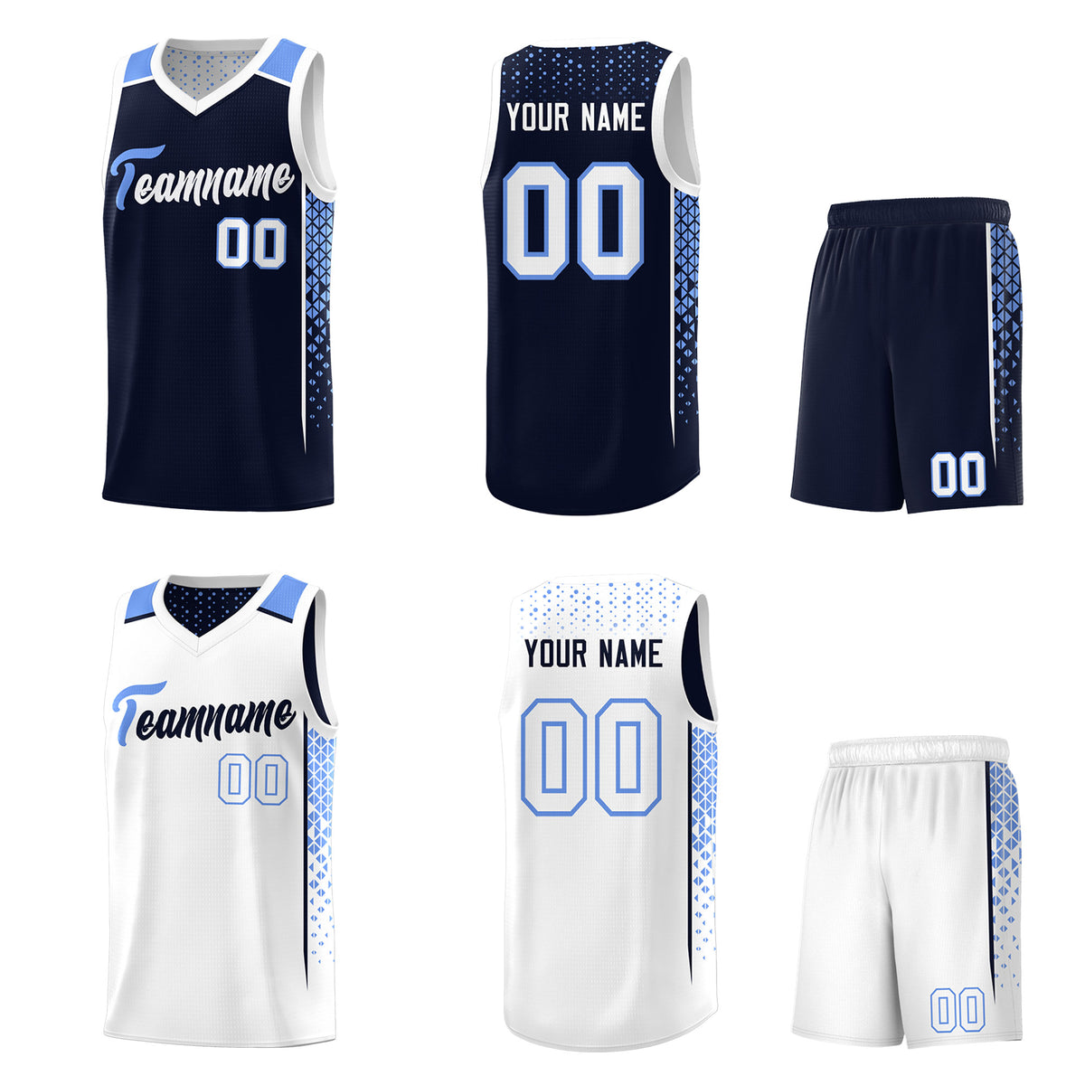 Custom Navy White Side Gradient Patttern Double Side Sports Uniform Basketball Jersey