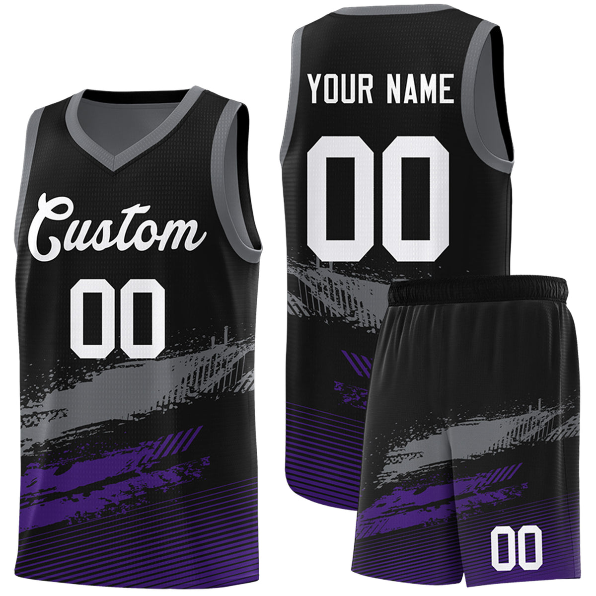 Custom Black Grey and Purple Graffiti Pattern Sports Uniform Basketball Jersey