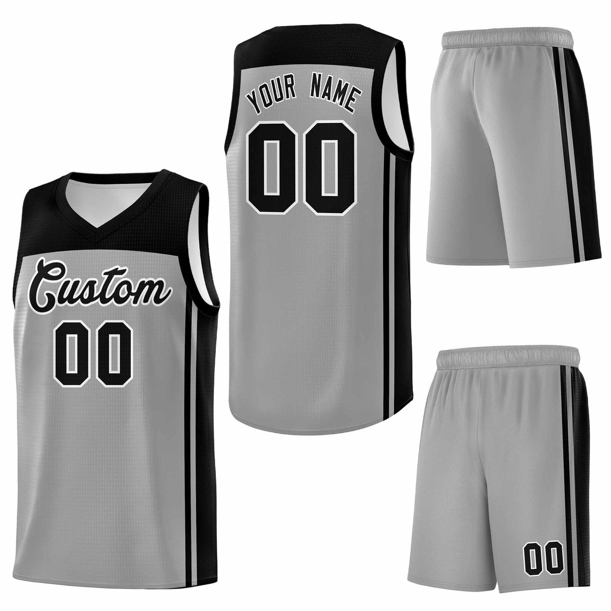 Custom Grey Black Classic Sets Sports Uniform Basketball Jersey