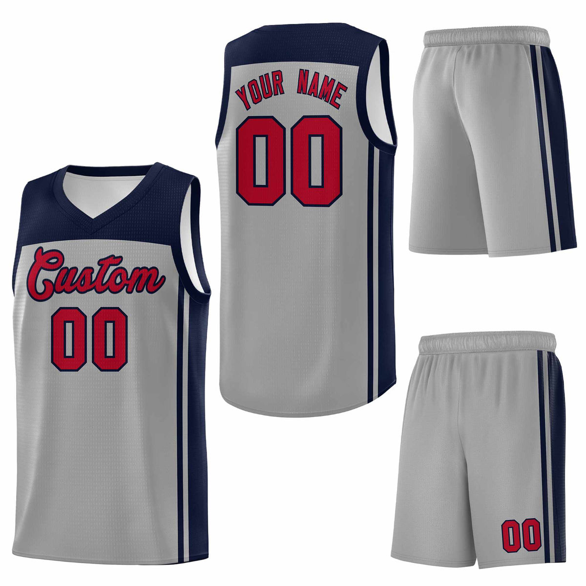 Custom Grey Navy Classic Sets Sports Uniform Basketball Jersey