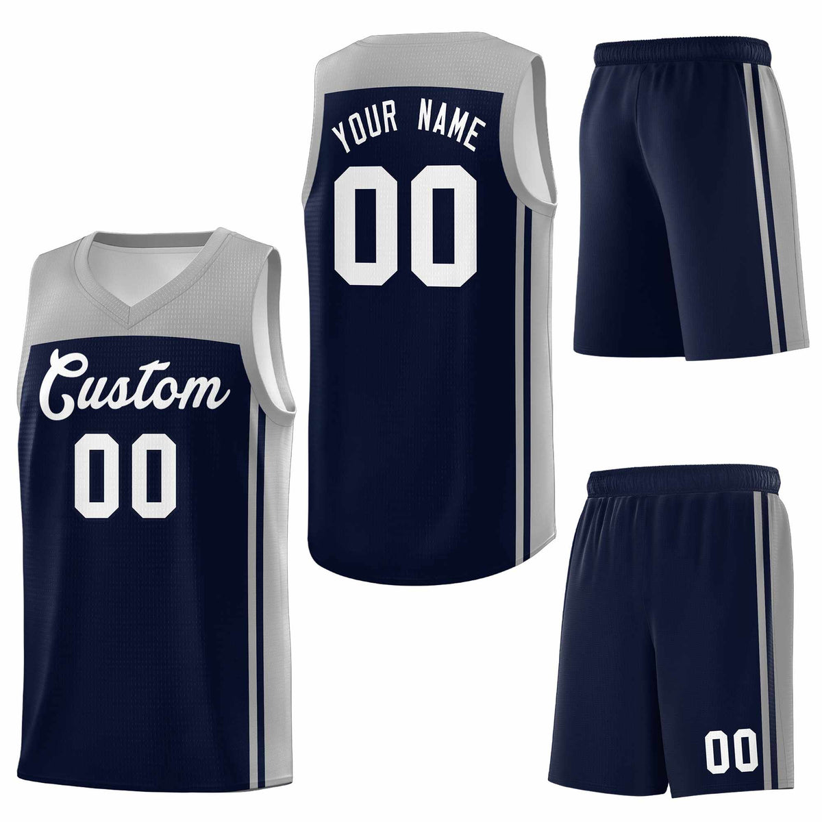 Custom Navy Grey Classic Sets Sports Uniform Basketball Jersey