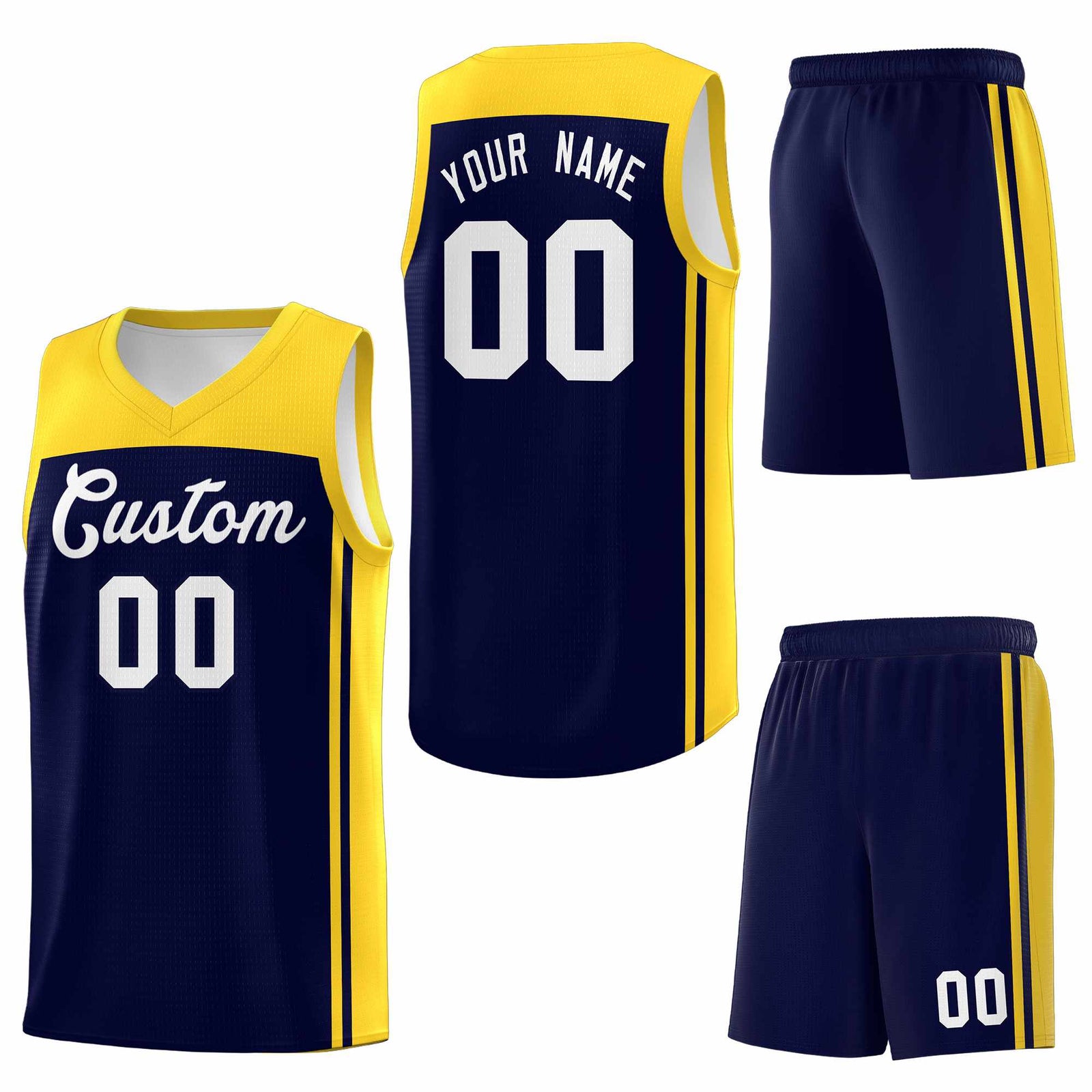 Custom Navy Gold Classic Sets Sports Uniform Basketball Jersey