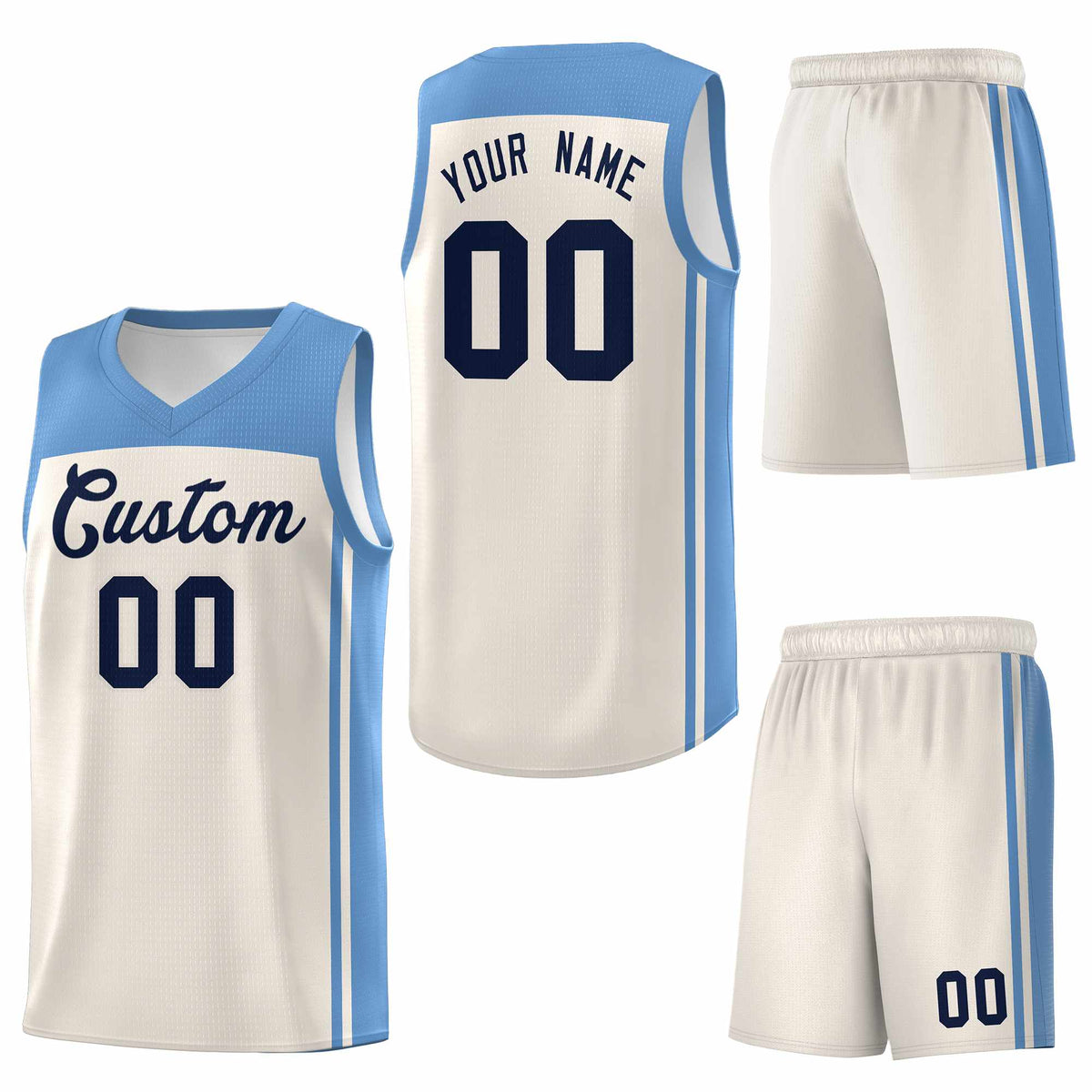 Custom Cream Light Blue Classic Sets Sports Uniform Basketball Jersey