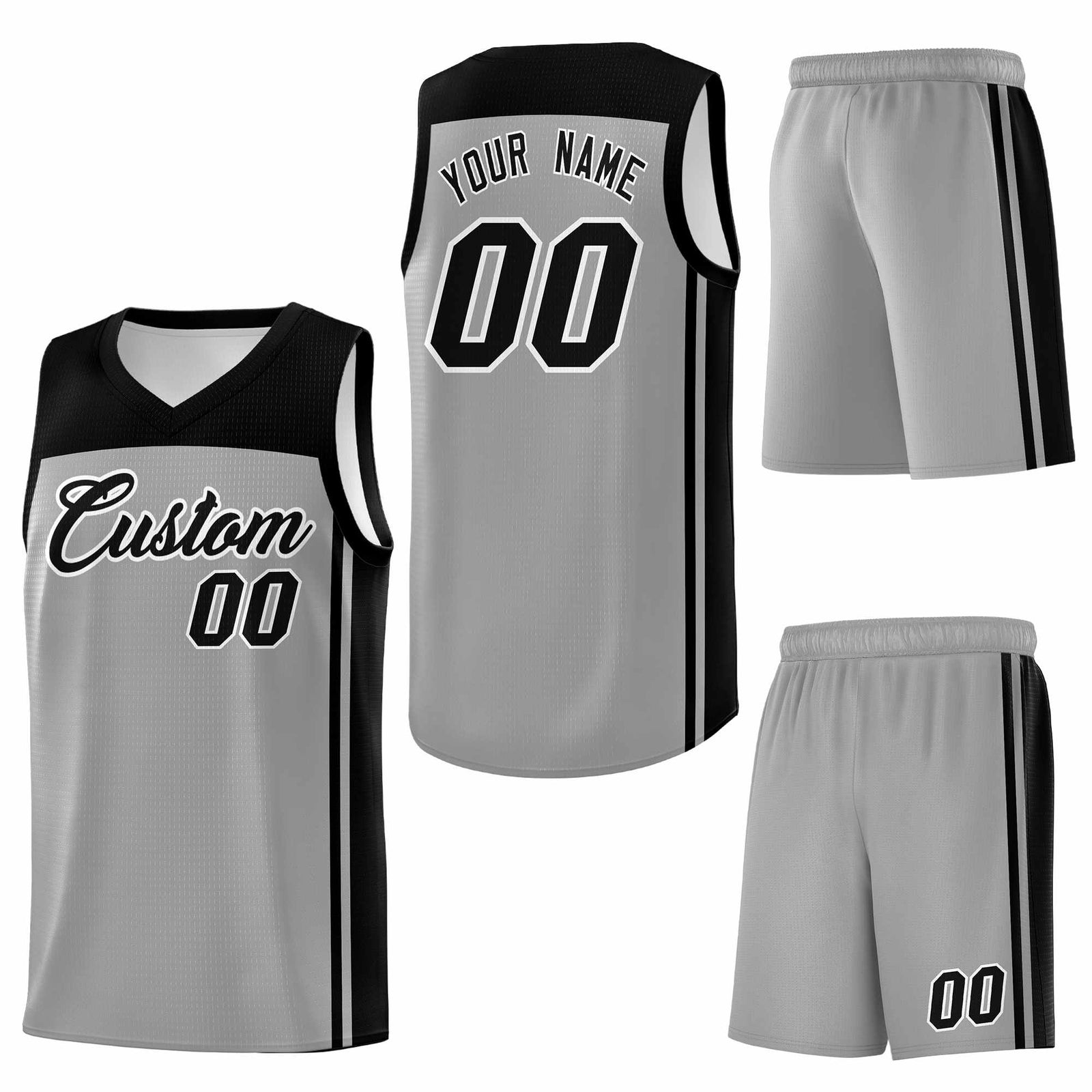 Custom Grey Black Classic Sets Sports Uniform Basketball Jersey