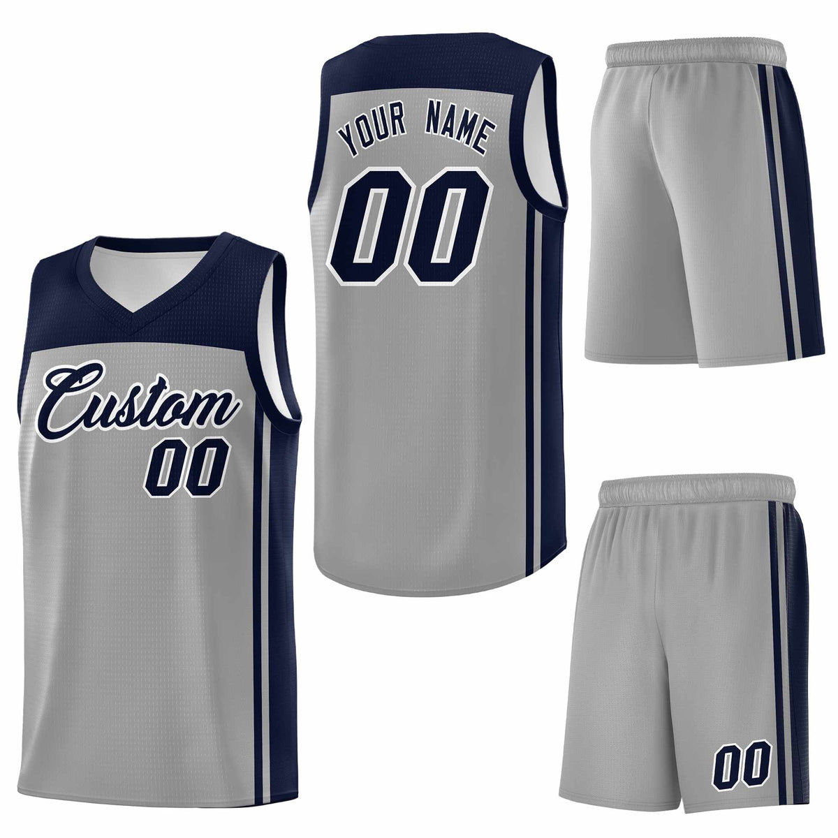 Custom Grey Navy Classic Sets Sports Uniform Basketball Jersey