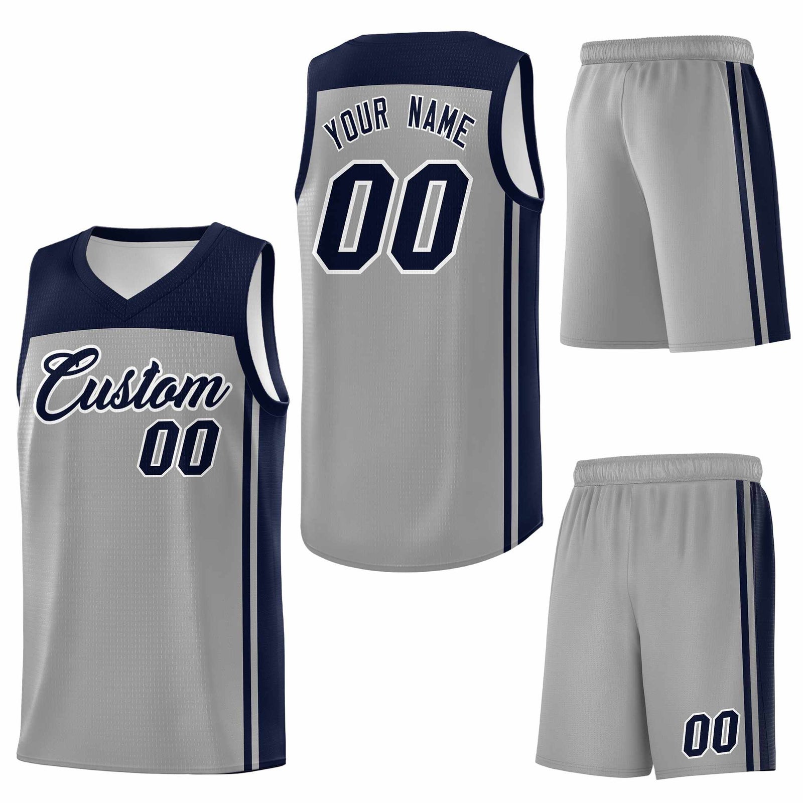 Custom Grey Navy Classic Sets Sports Uniform Basketball Jersey