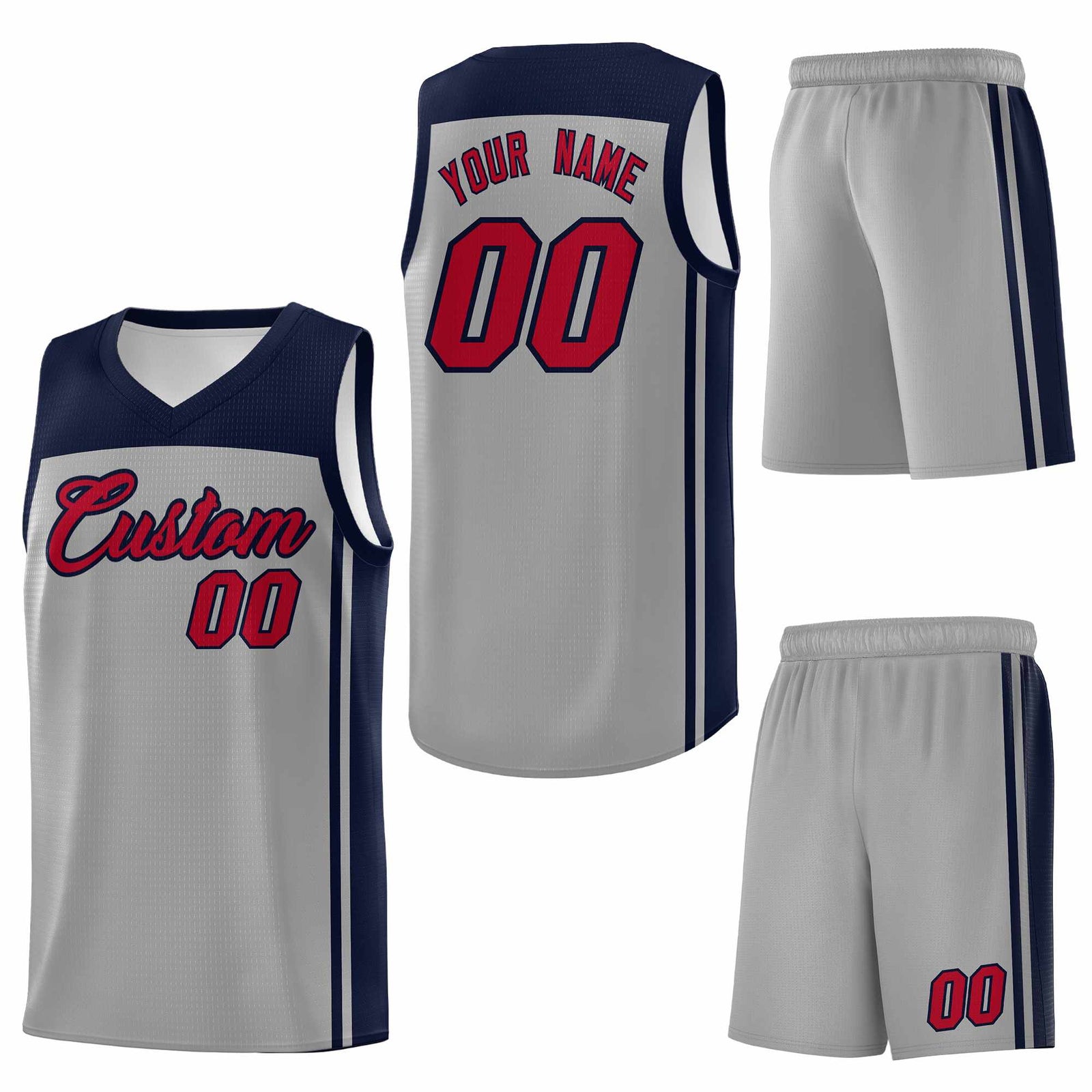 Custom Grey Navy Classic Sets Sports Uniform Basketball Jersey