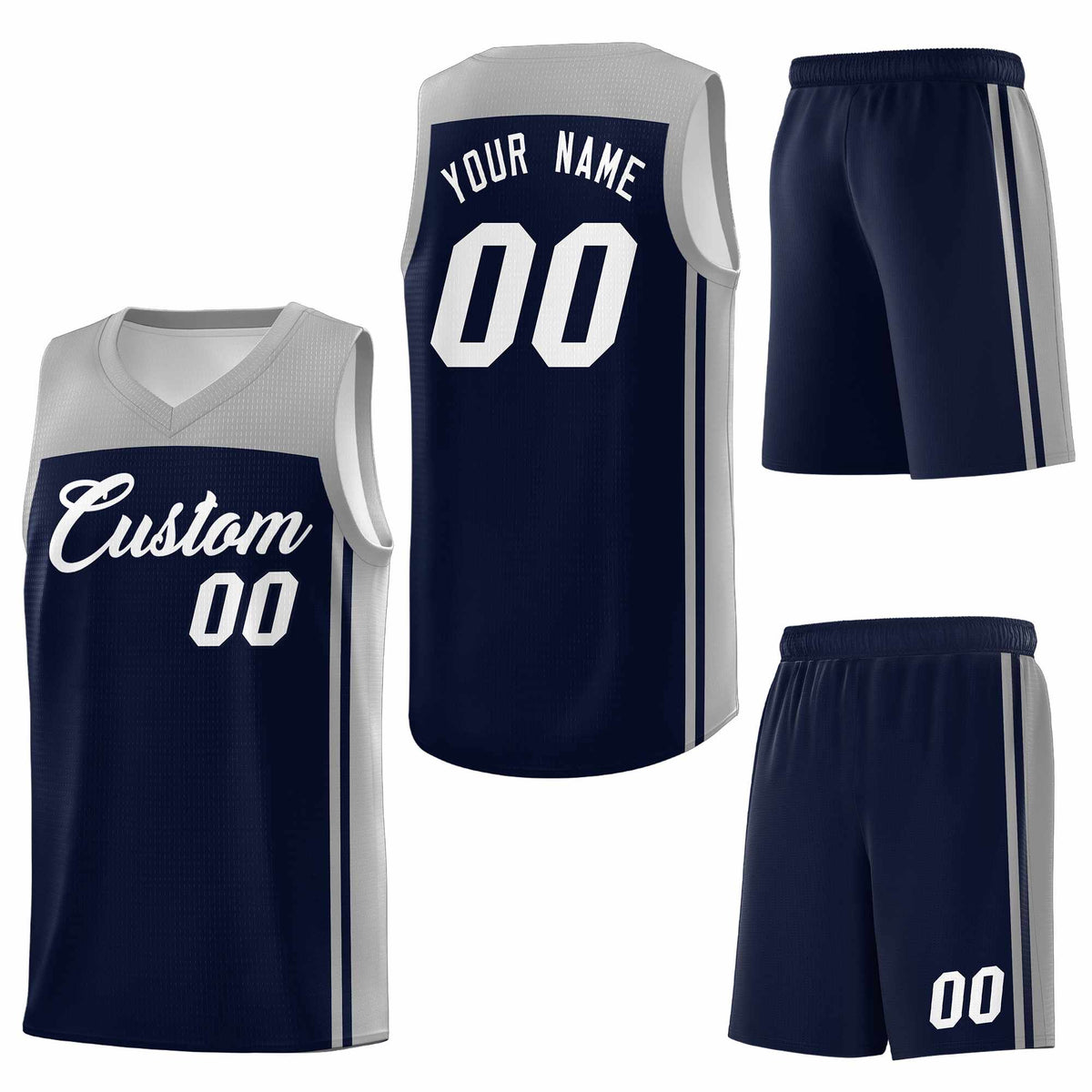 Custom Navy Grey Classic Sets Sports Uniform Basketball Jersey
