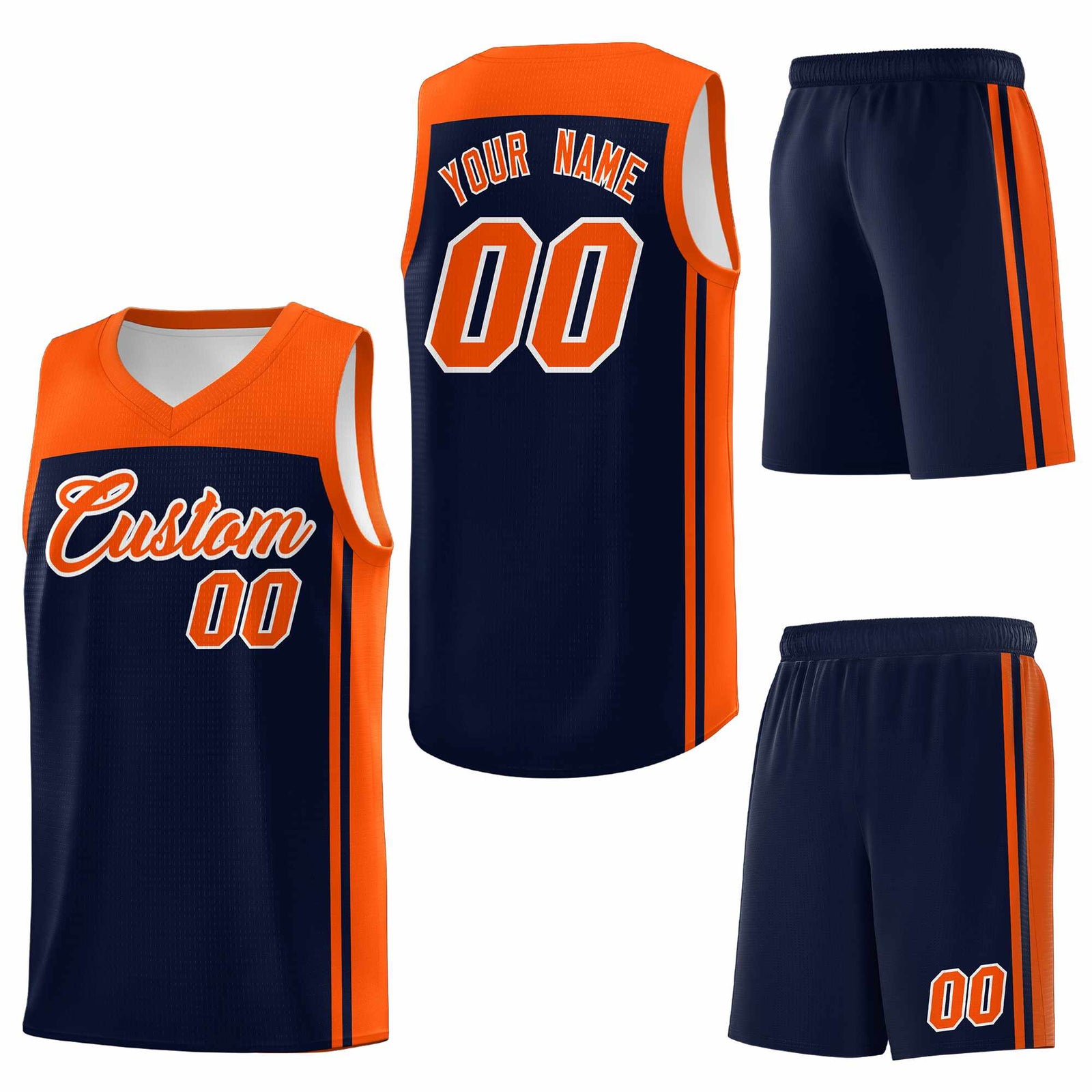 Custom Navy Orange Classic Sets Sports Uniform Basketball Jersey
