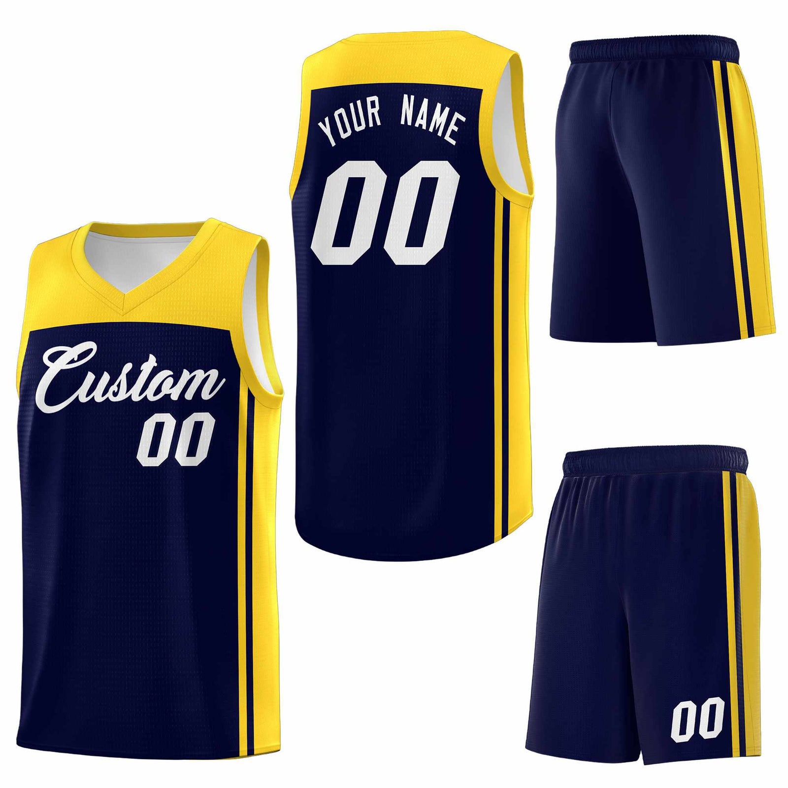 Custom Navy Gold Classic Sets Sports Uniform Basketball Jersey