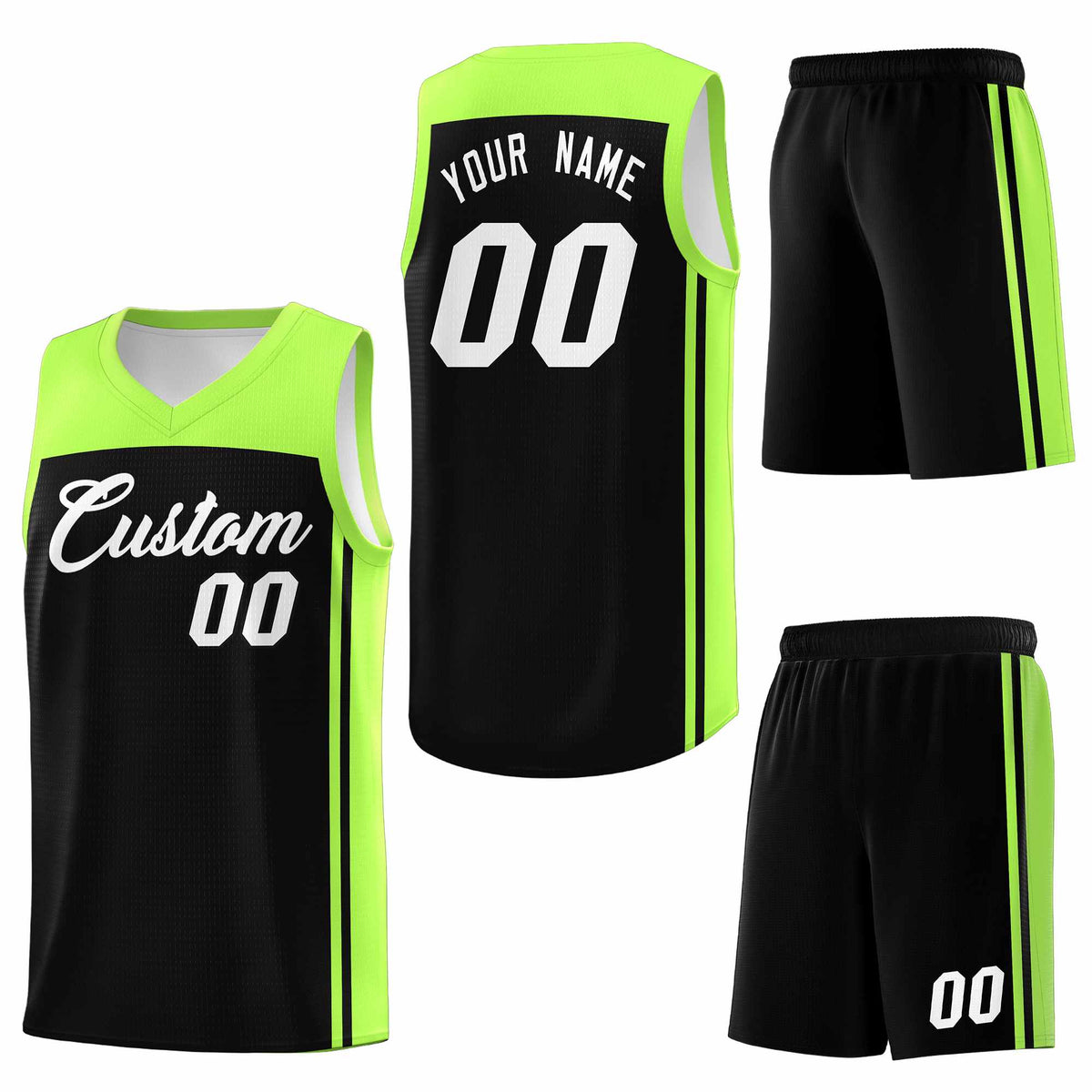 Custom Black Neon Green Classic Sets Sports Uniform Basketball Jersey