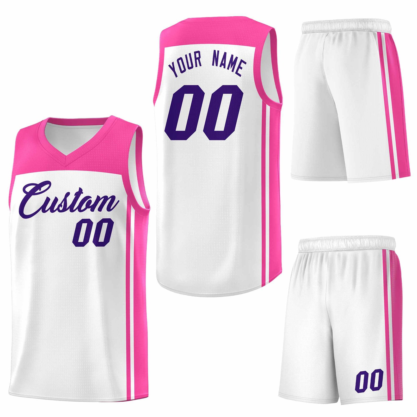 Custom White Pink Classic Sets Sports Uniform Basketball Jersey