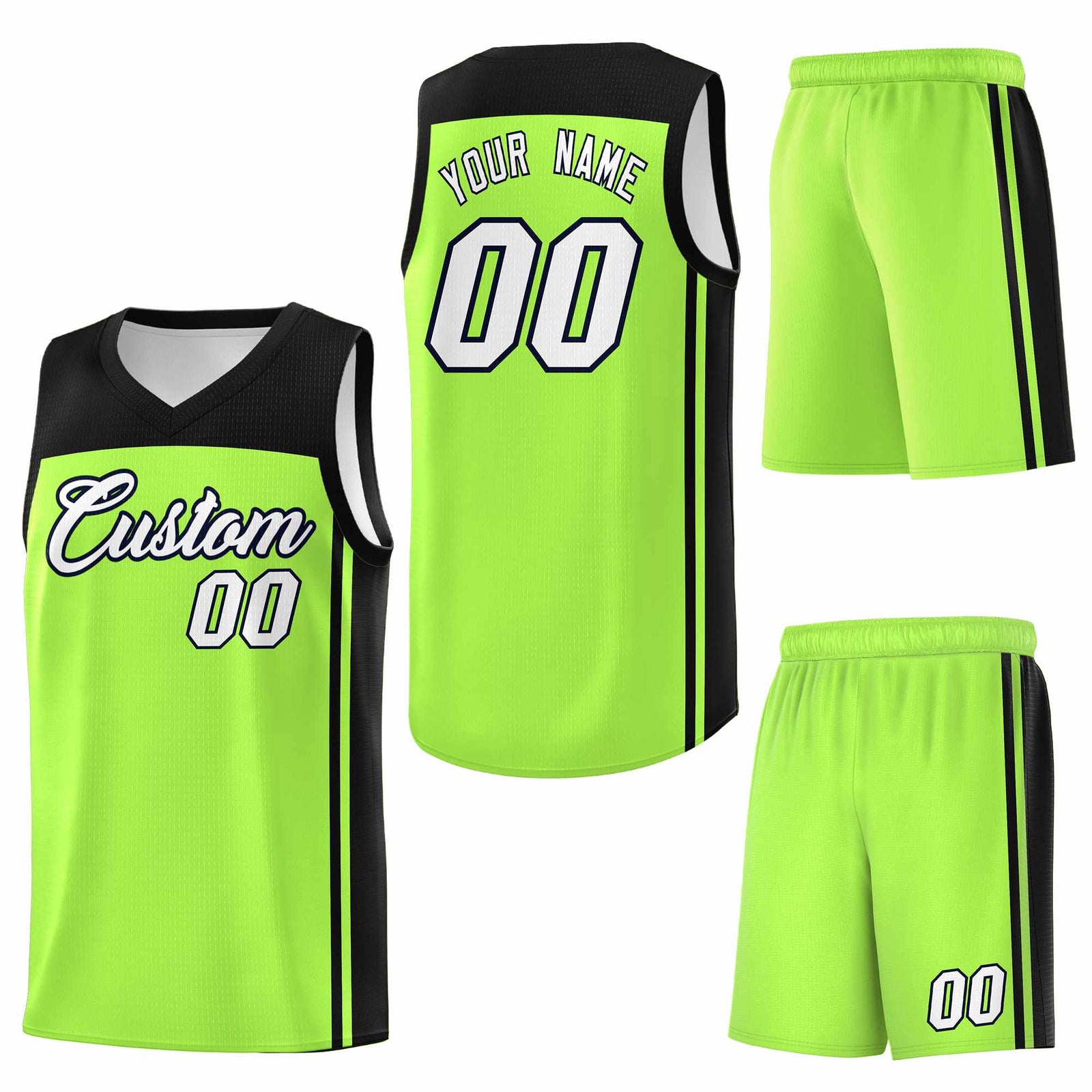 Custom Neon Green Black Classic Sets Sports Uniform Basketball Jersey