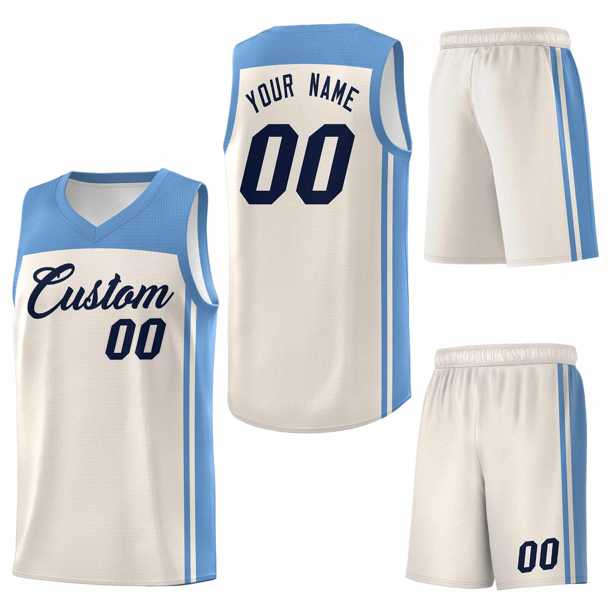 Custom Cream Light Blue Classic Sets Sports Uniform Basketball Jersey