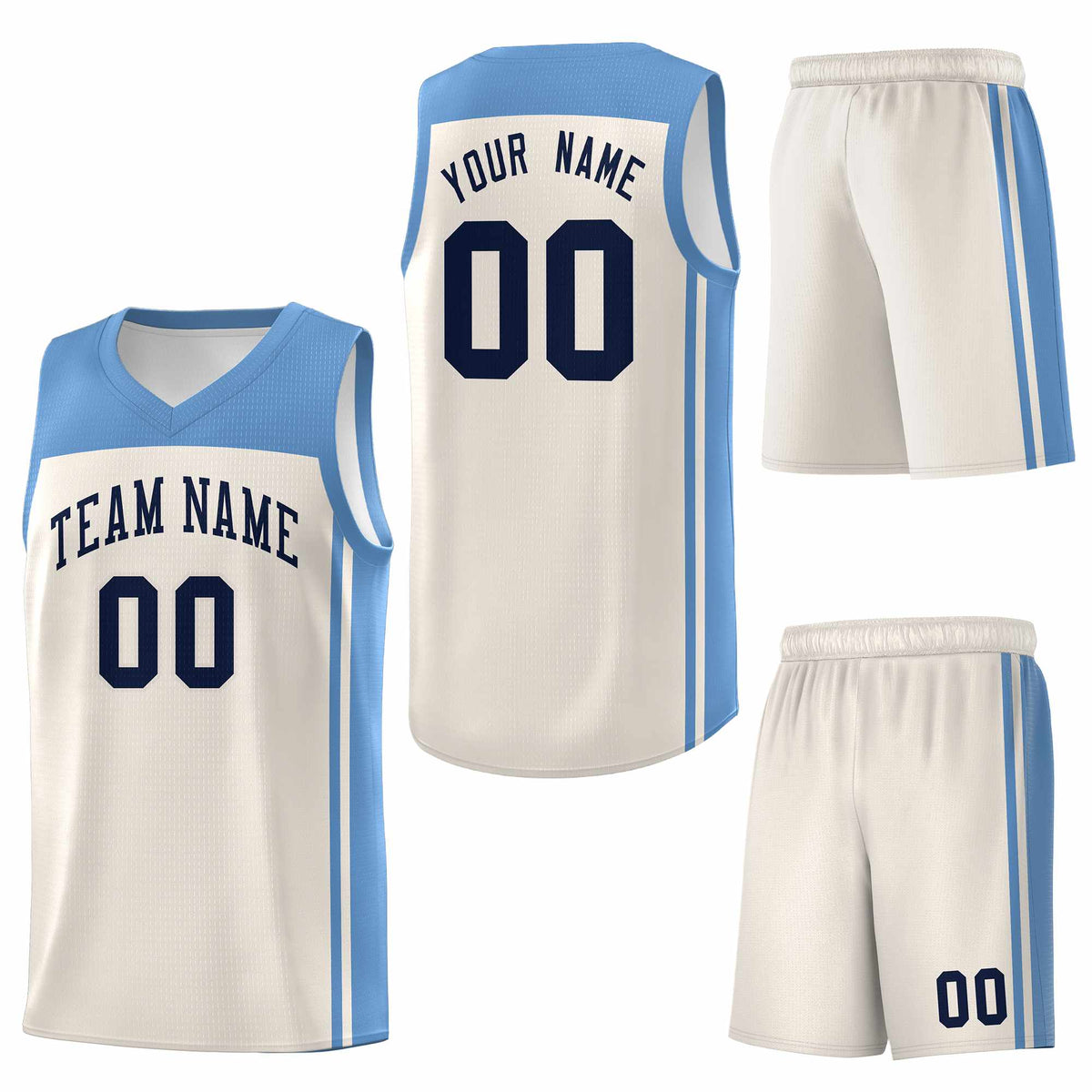 Custom Cream Light Blue Classic Sets Sports Uniform Basketball Jersey