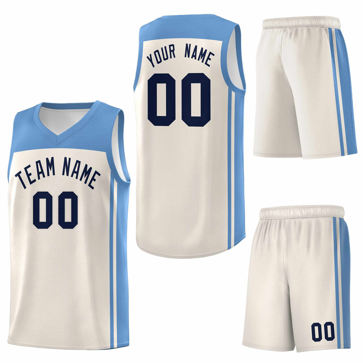 Custom Cream Light Blue Classic Sets Sports Uniform Basketball Jersey