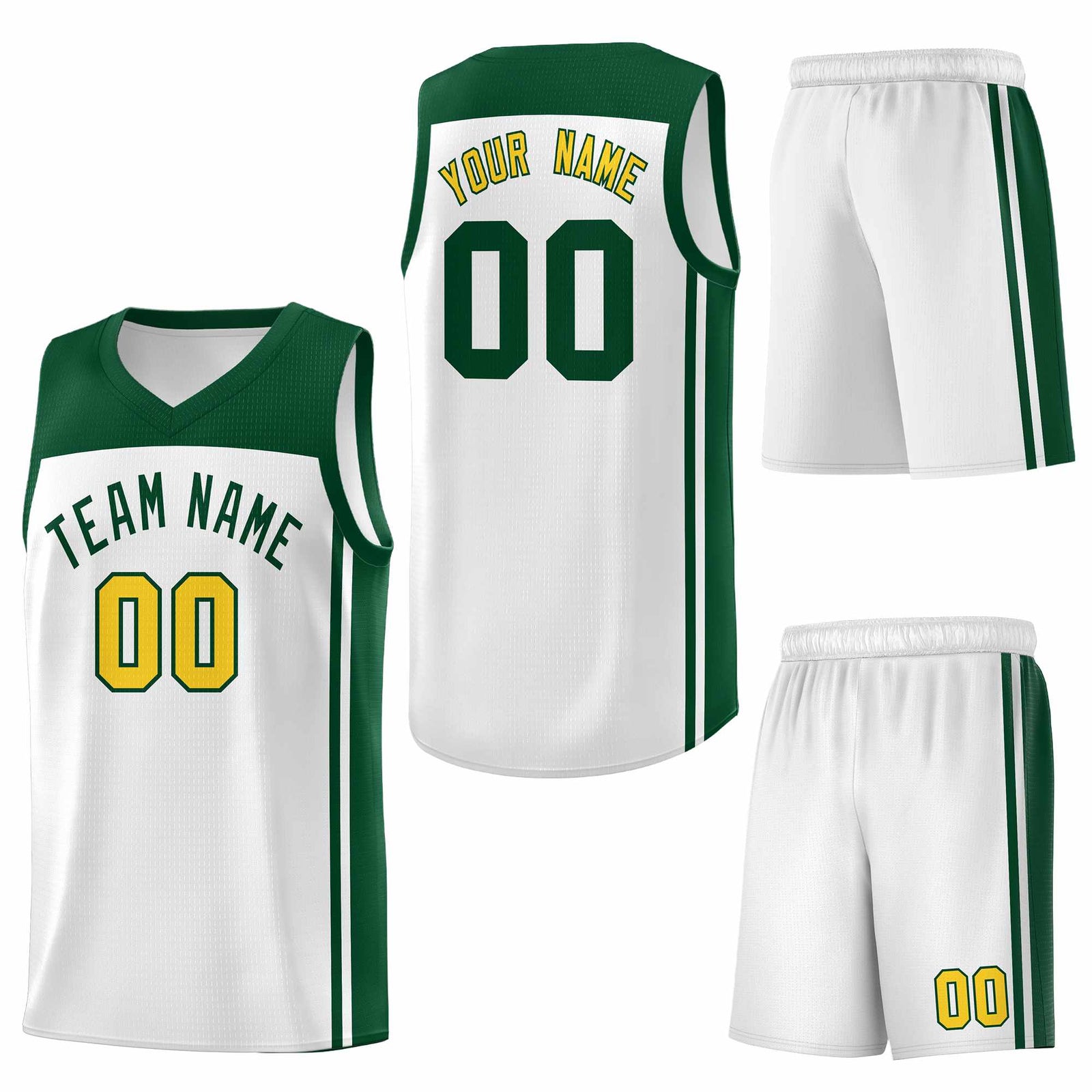 Custom White Green Classic Sets Sports Uniform Basketball Jersey