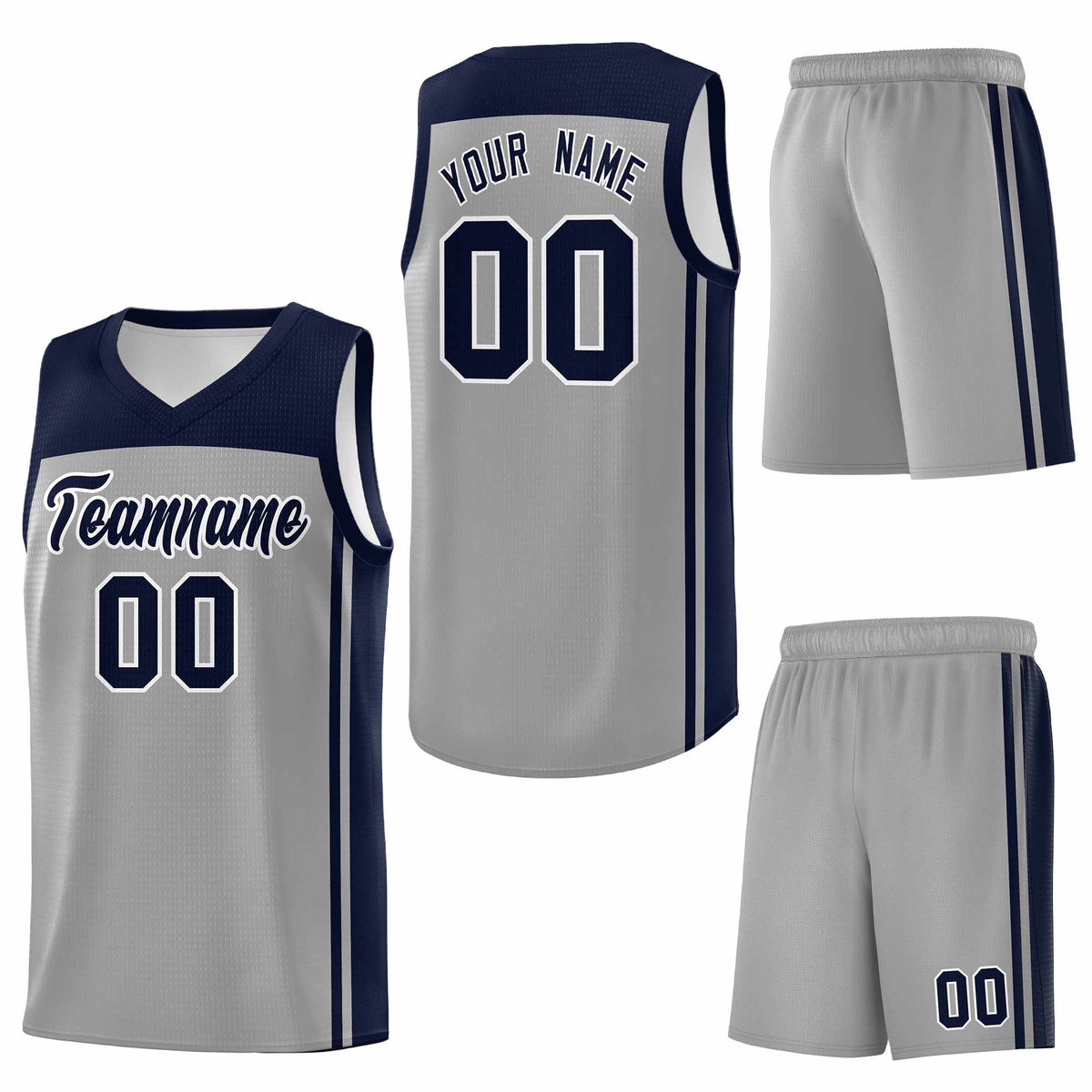 Custom Grey Navy Classic Sets Sports Uniform Basketball Jersey