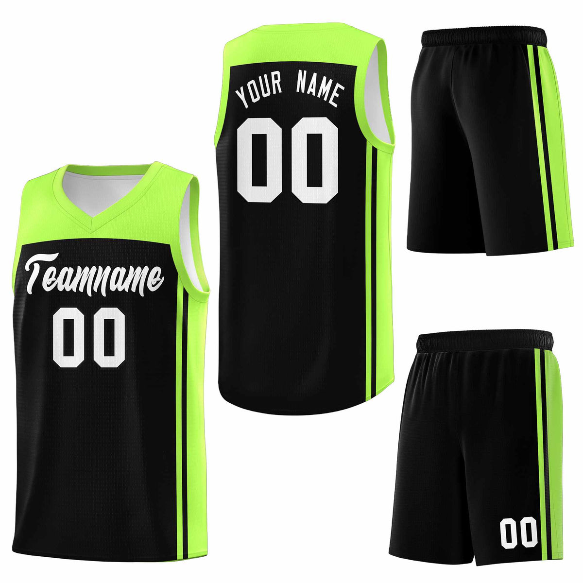 Custom Black Neon Green Classic Sets Sports Uniform Basketball Jersey