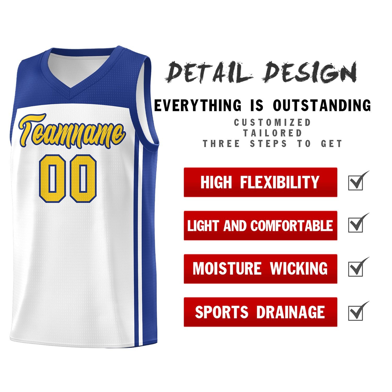 Custom White Royal Classic Sets Sports Uniform Basketball Jersey