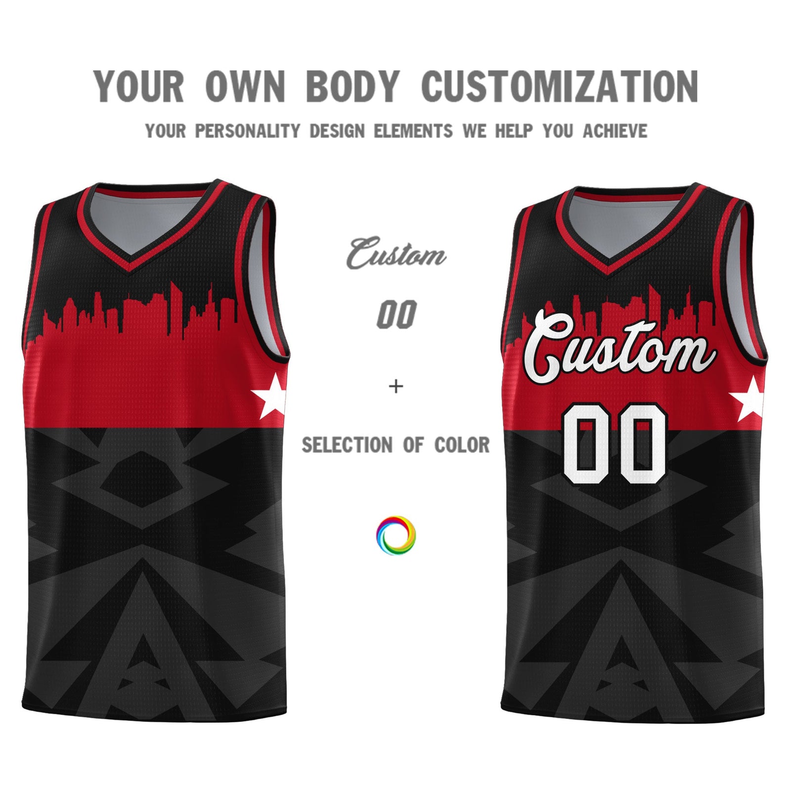 Custom Black Personalized City Silhouette Pattern Sports Uniform Basketball Jersey