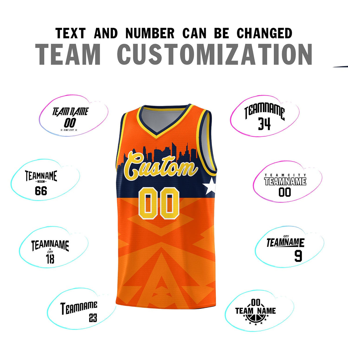 Custom Orange Personalized City Silhouette Pattern Sports Uniform Basketball Jersey
