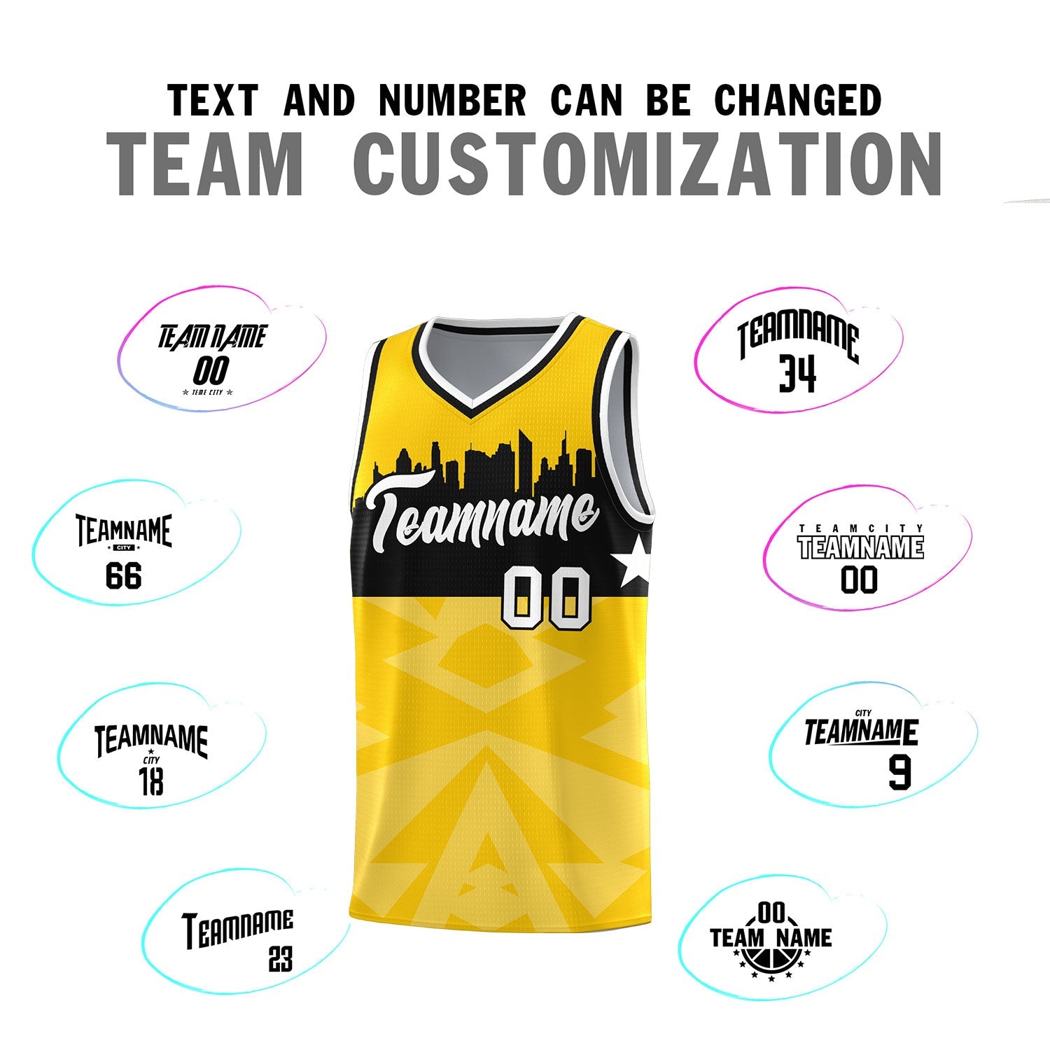 Custom Gold Personalized City Silhouette Pattern Sports Uniform Basketball Jersey