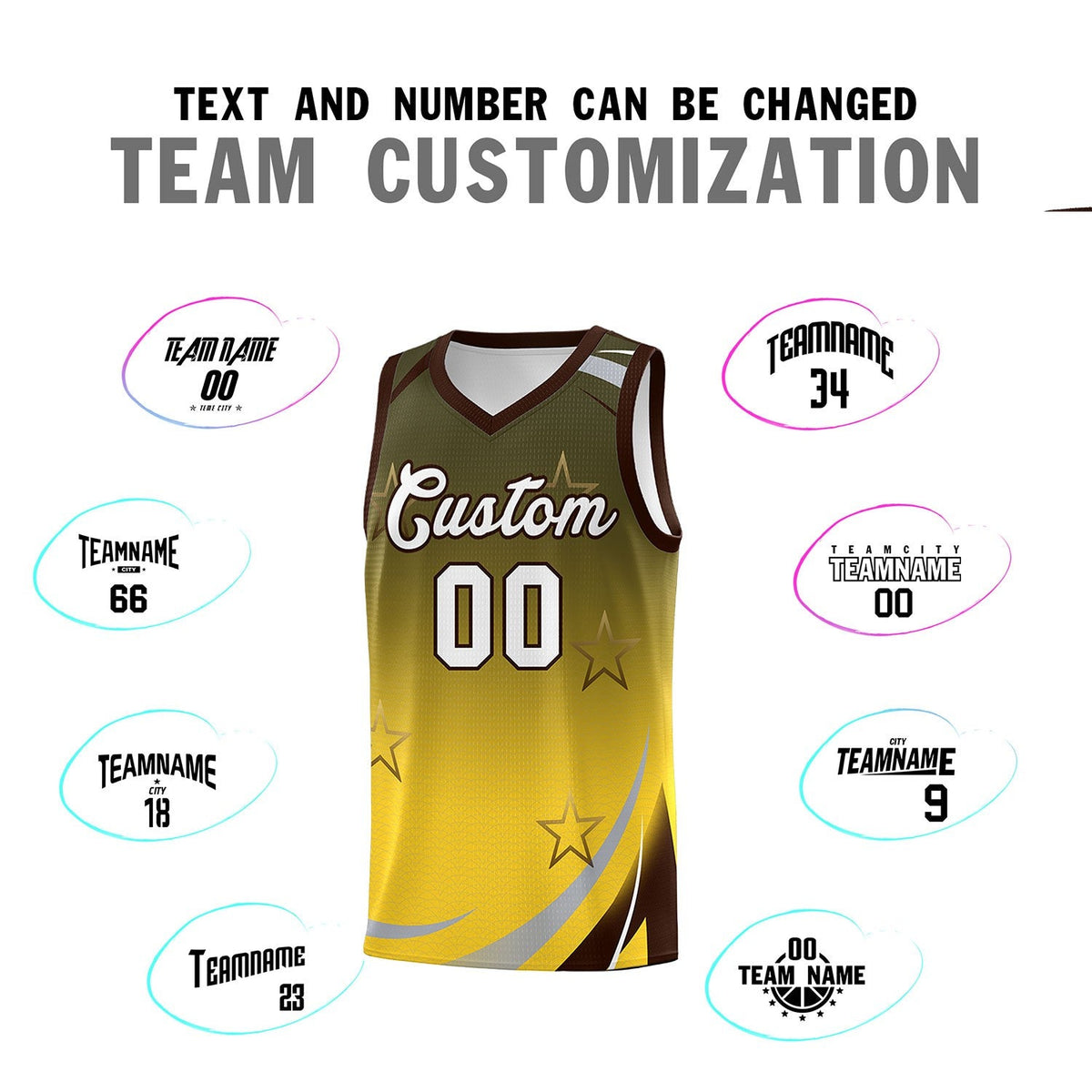 Custom Olive Gold Gradient Star Graffiti Pattern Sports Uniform Basketball Jersey