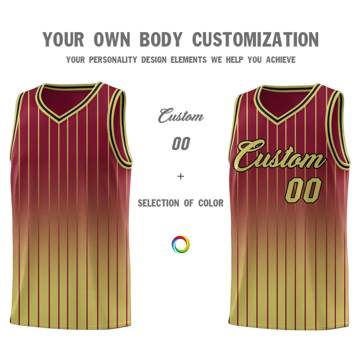 Custom Crimson Old Gold Gradient Fashion Sets Sports Stripe Uniform Basketball Jersey