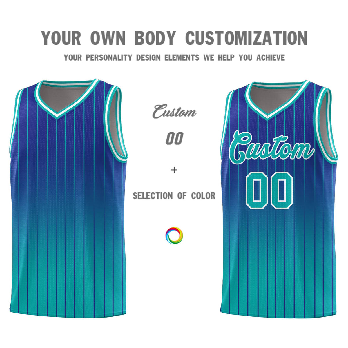 Custom Royal Bright Green Gradient Fashion Sets Sports Stripe Uniform Basketball Jersey