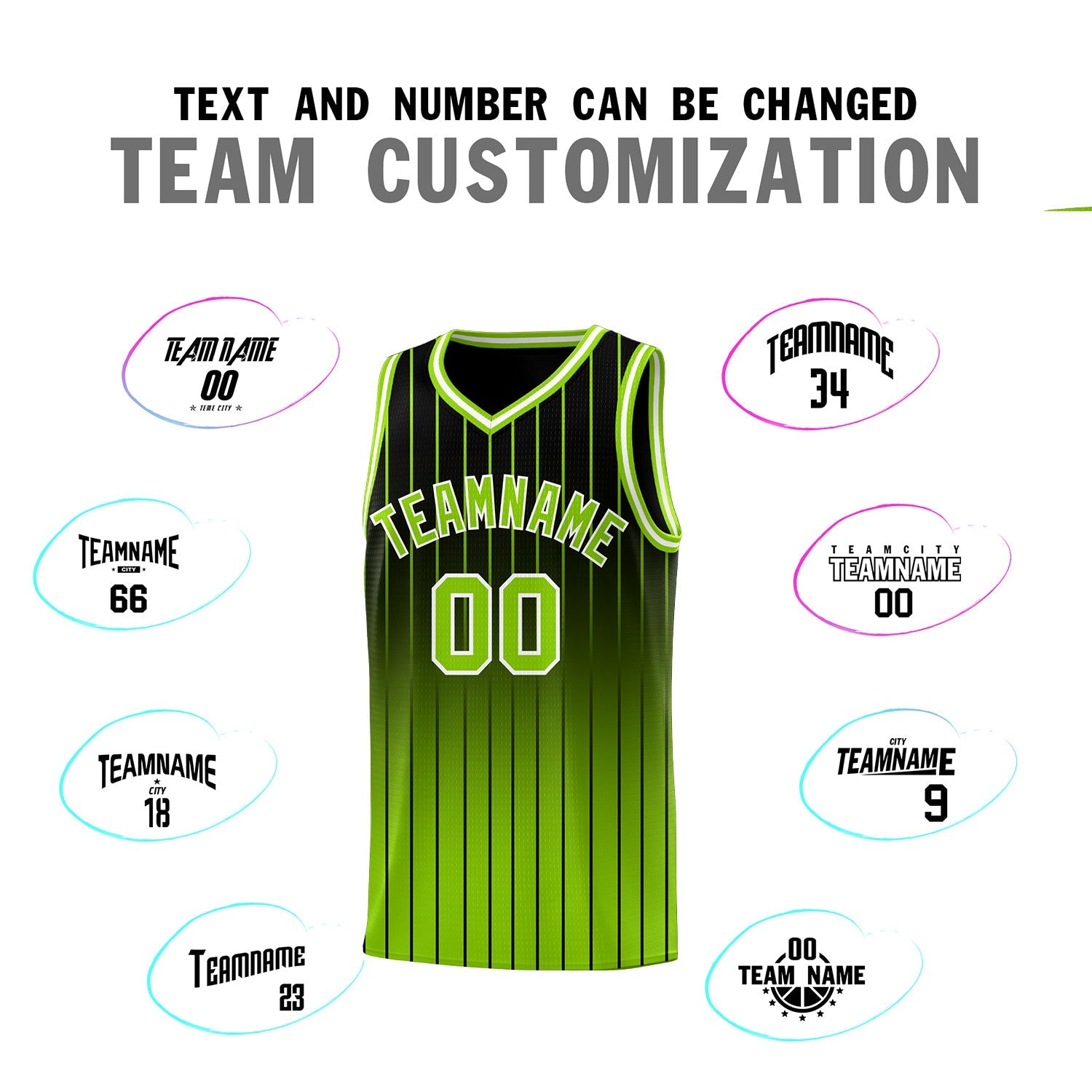 Custom Black Neon Green Gradient Fashion Sets Sports Stripe Uniform Basketball Jersey