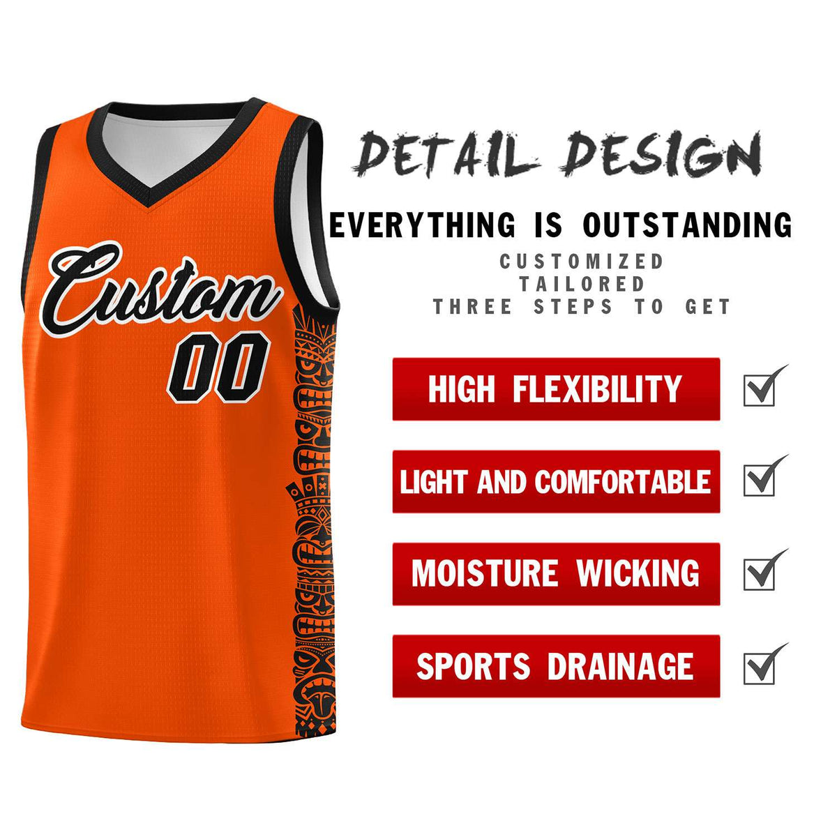 Custom Orange Black Personalized Indians Pattern Sets Sports Uniform Basketball Jersey
