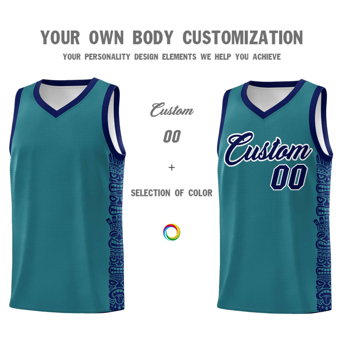 Custom Aqua Navy Personalized Indians Pattern Sets Sports Uniform Basketball Jersey