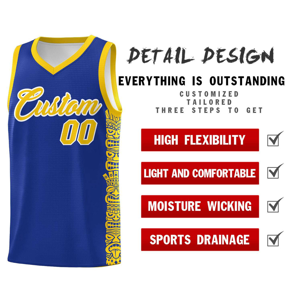 Custom Royal Gold Personalized Indians Pattern Sets Sports Uniform Basketball Jersey
